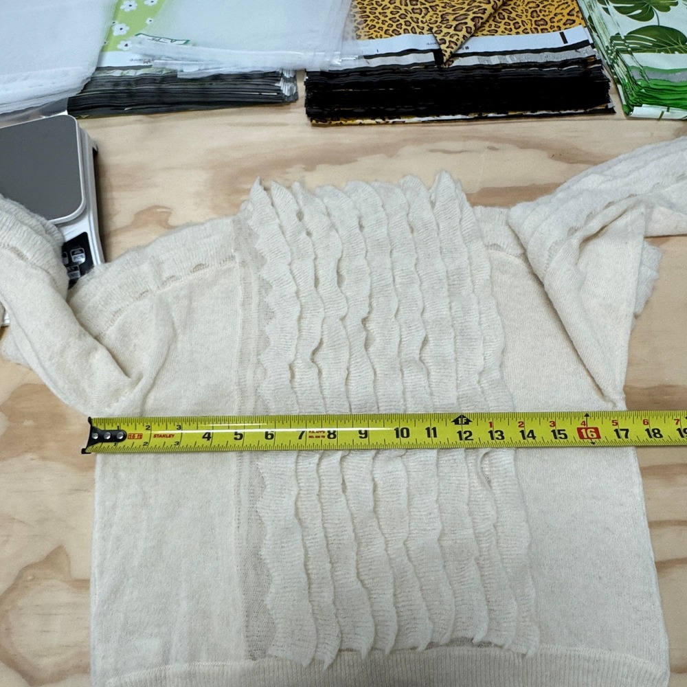 Sita Murt Cream Wool Alpaca Blend Ruffle Mock Neck Sweater Small Ivory White - Picture 11 of 14